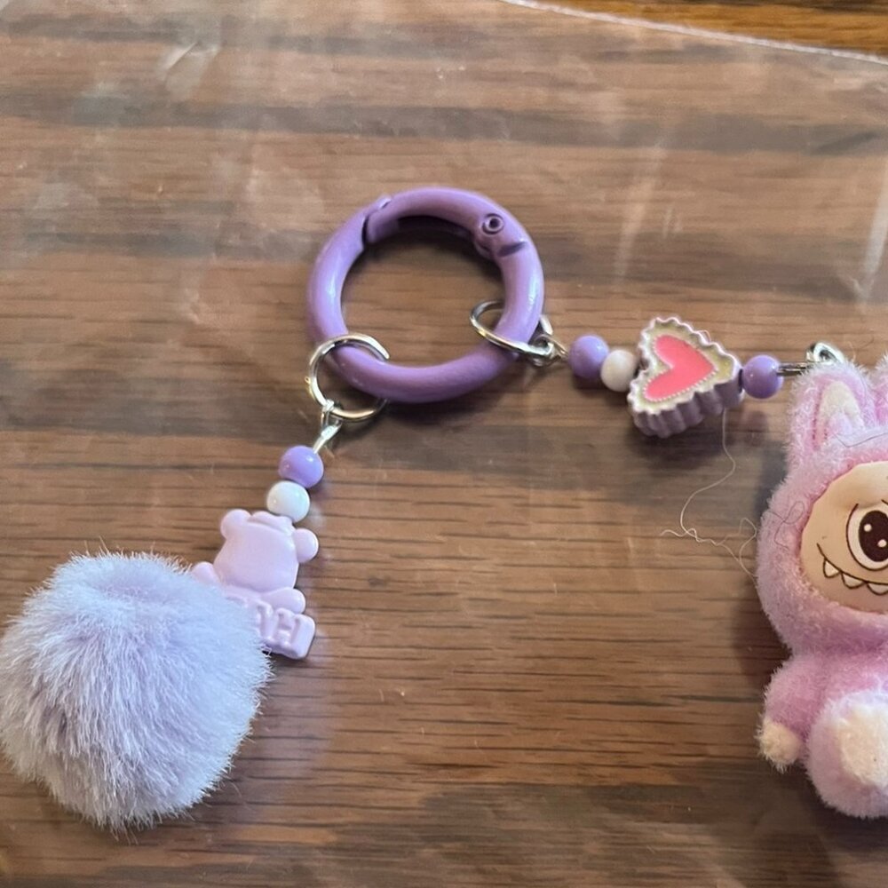 Mini Labubu Purple Bow Charm Key Chain - Picture 7 of 7
